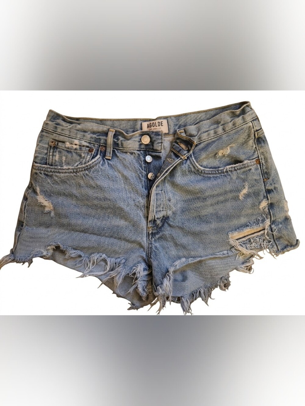 Agolde Light Wash Frayed Denim Shorts